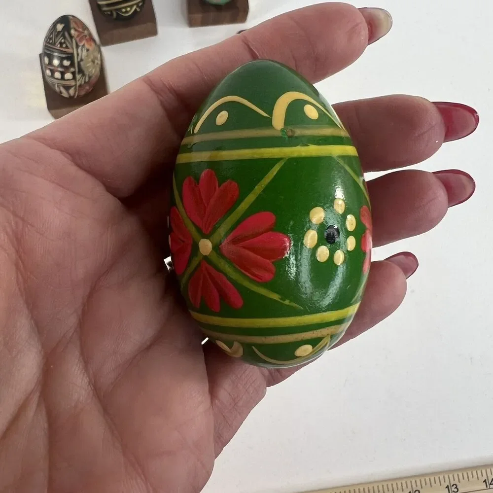 Wooden Hand Painted Lacquered Eggs Bright Decorative Floral‎ Easter